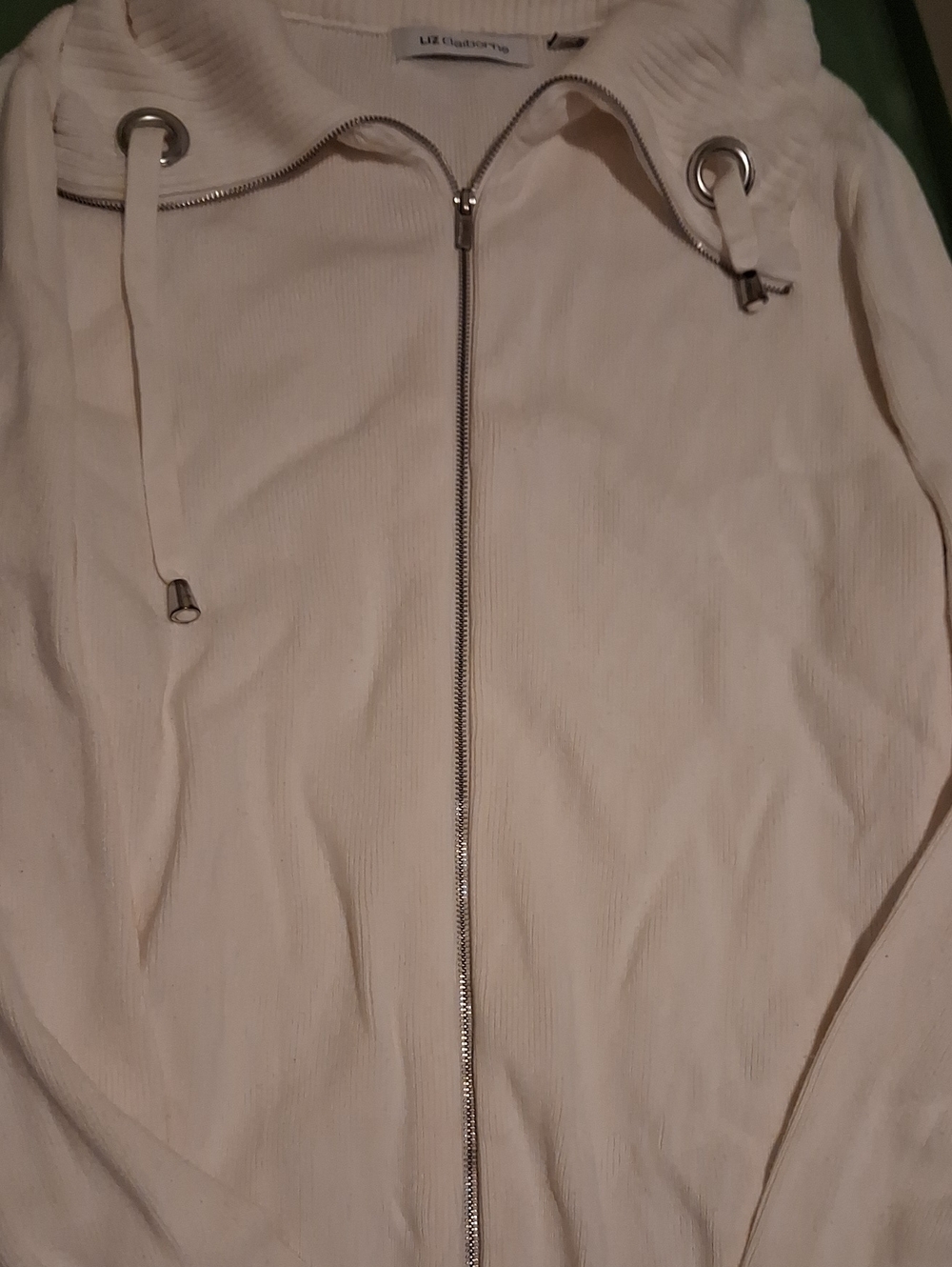 Liz Claiborne Off-White Zip-Up  Sweater Sz L